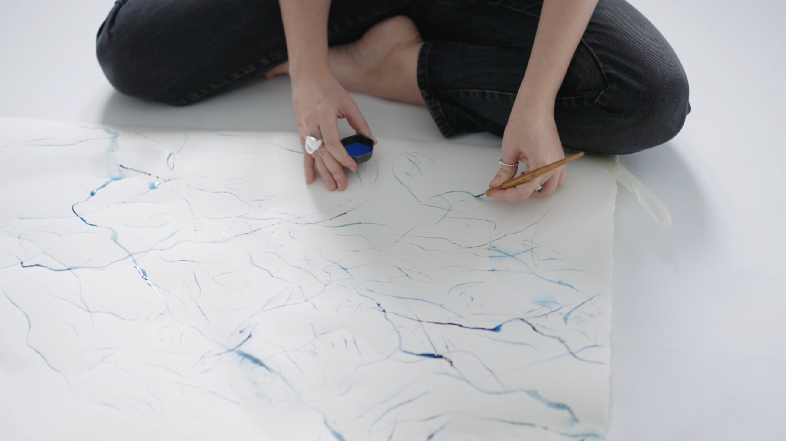 Katia Shabanova — pointed pen and watercolour dissolving on paper